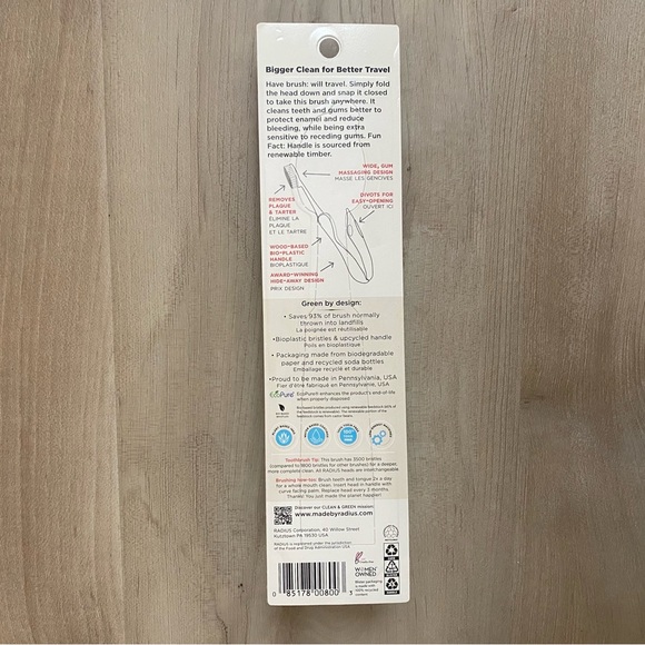 🟢 {3/$15} Radius Tour Travel Brush Toothbrush - Picture 2 of 16